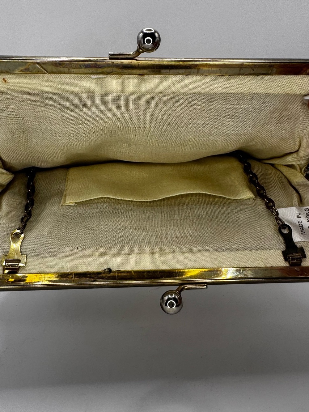 Cream Fabric Kiss-Lock Clutch Interior - Made in Hong Kong - Picture 6 of 9